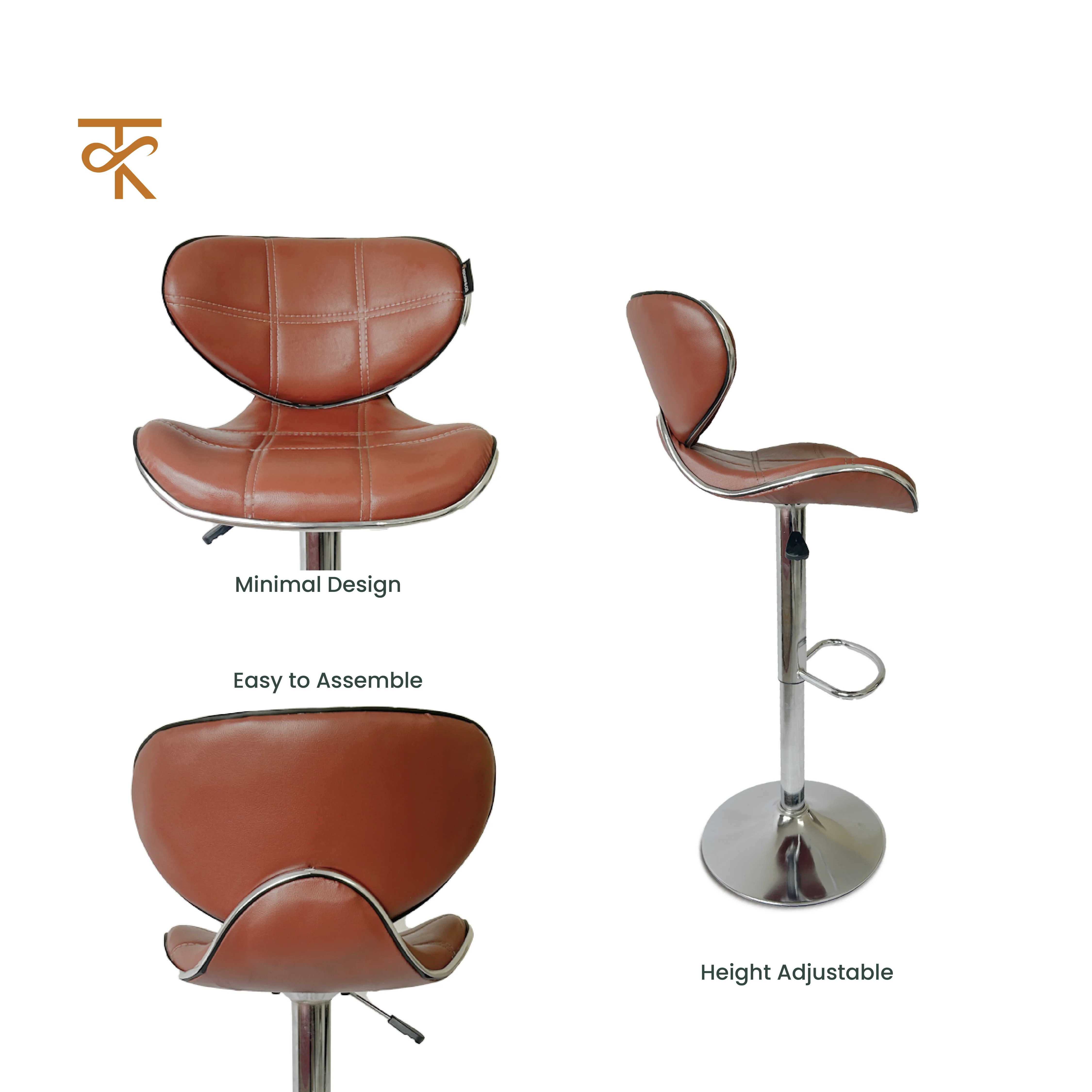 Apple Bar Chair - Stylish Revolving Bar Stool with 360° Swivel Seat & Footrest for Kitchen, Cafe, Bar Counter, 6-Month Warranty Brown (Pack of 1) - Image 4