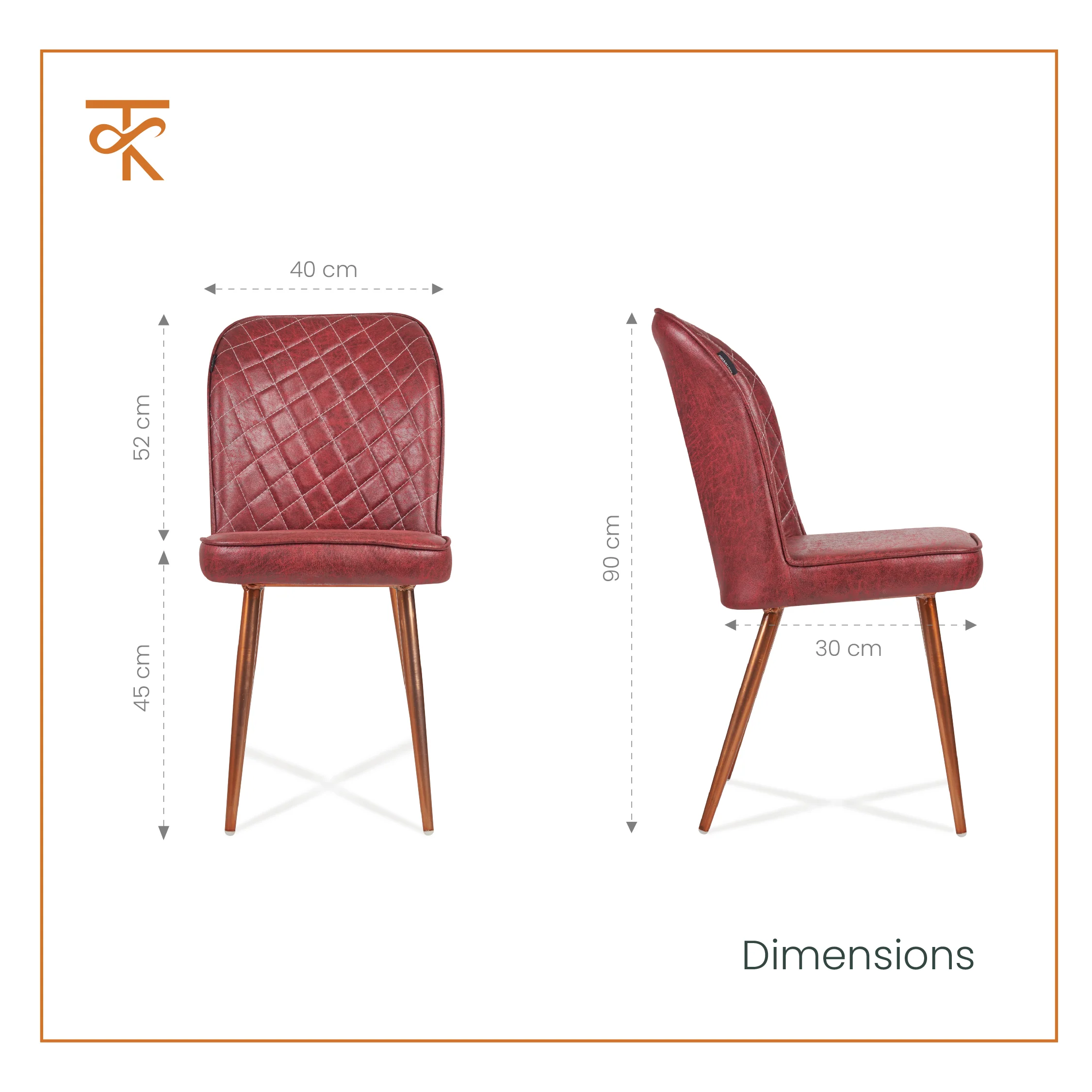 Barfi Chair - Modern Velvet Accent Chair for Living Room, Bedroom & Dining with Heavy-Duty Rose Gold Legs , 6 Months Warranty, Maroon (Pack of 1) - Image 3