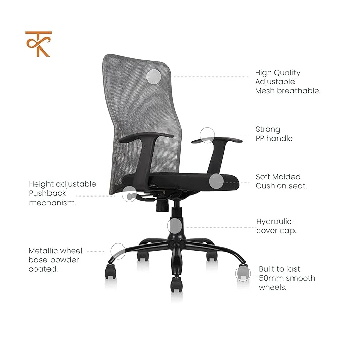 Comforto High Back Mesh Office Chair -Ergonomic Design, Adjustable Height & Tilt, 6 Month Warranty (Grey) - Image 4