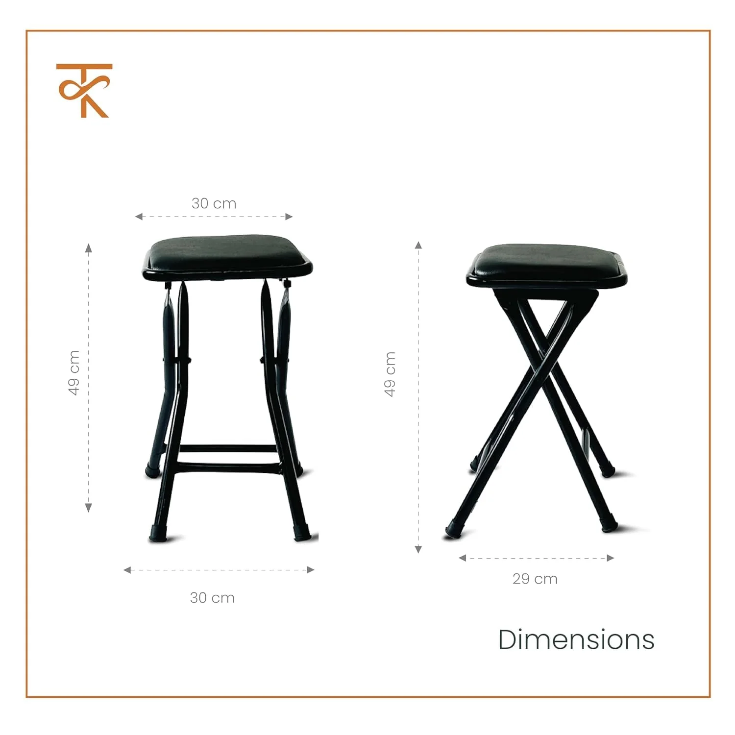 Dumroo Folding Stool with Black Cushioned Seat, Heavy-Duty Black Metal Legs, Collapsible Stool for Office, Dorm, Game Room - 6 Months Warranty (Pack of 1) - Image 3