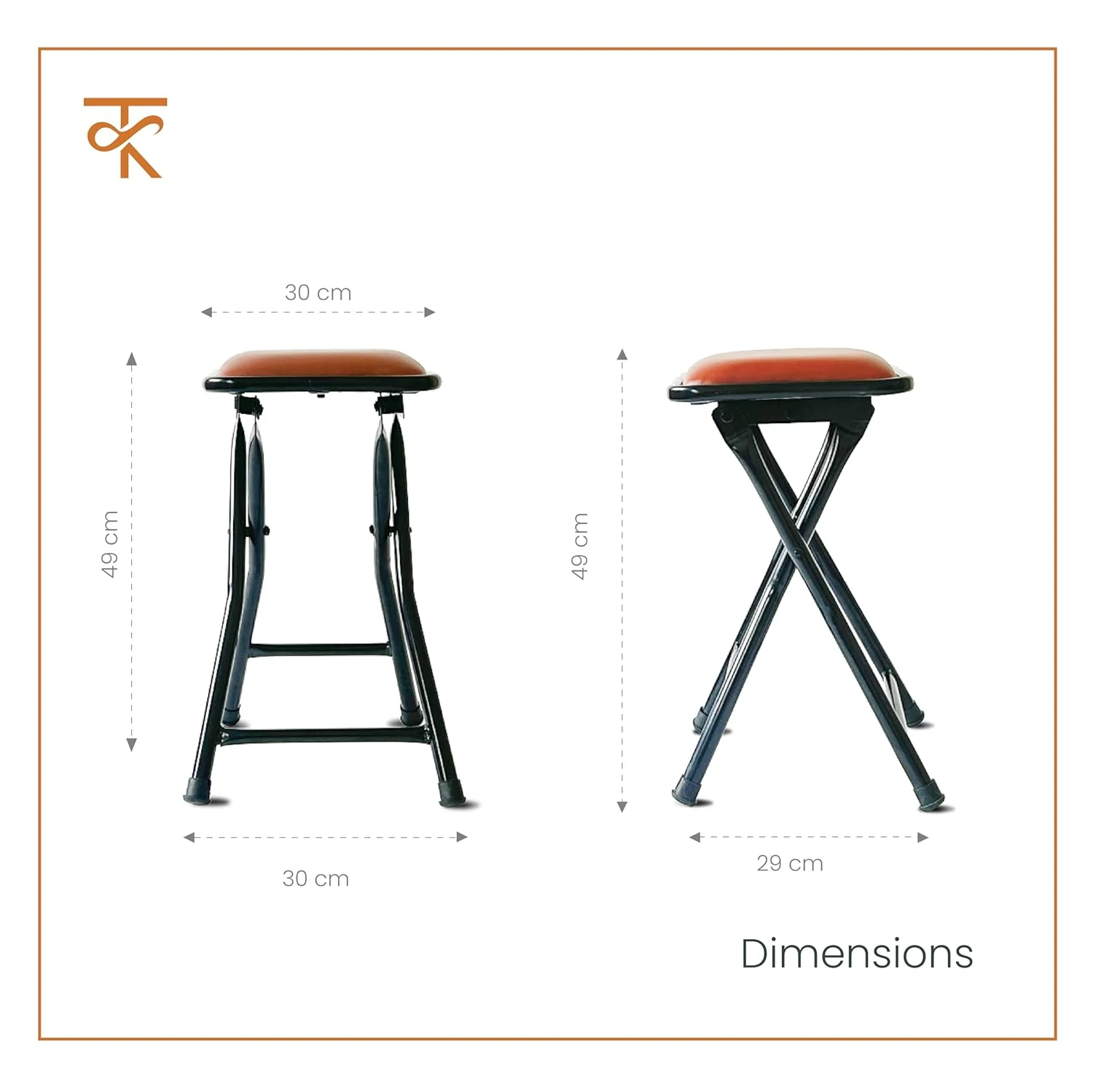 Dumroo Folding Stool with Brown Cushioned Seat, Heavy-Duty Black Metal Legs, Collapsible Stool for Office, Dorm, Game Room - 6 Months Warranty (Pack of 1) - Image 3