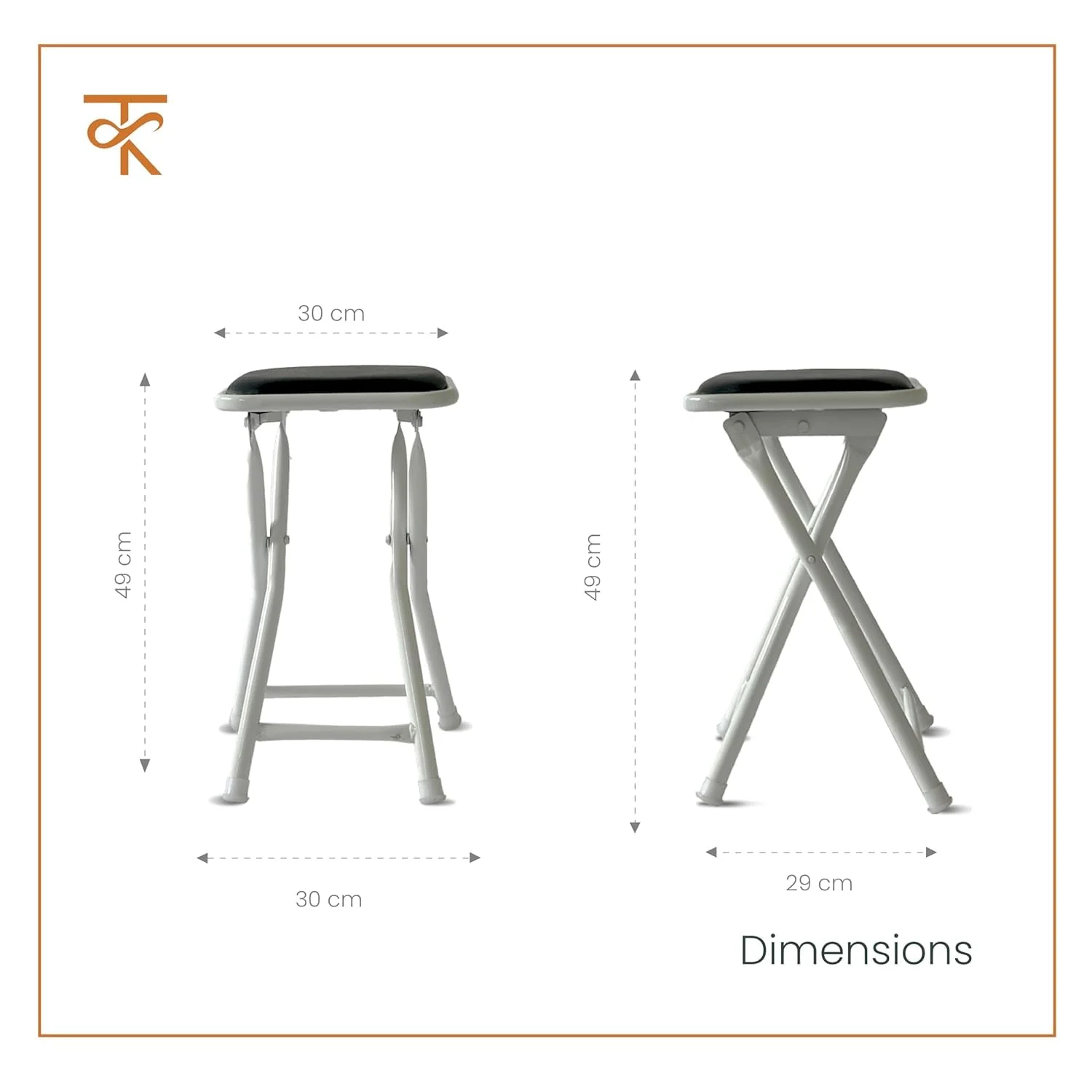 Dumroo Folding Stool with Black Cushioned Seat, Heavy-Duty White Metal Legs, Collapsible Stool for Office, Dorm, Game Room - 6 Months Warranty (Pack of 1) - Image 3