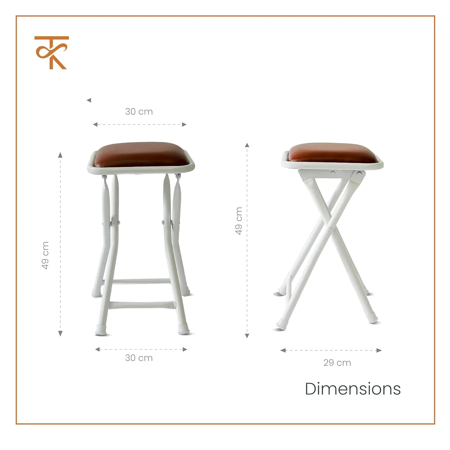 Dumroo Folding Stool with Brown Cushioned Seat, Heavy-Duty White Metal Legs, Collapsible Stool for Office, Dorm, Game Room - 6 Months Warranty (Pack of 1) - Image 3