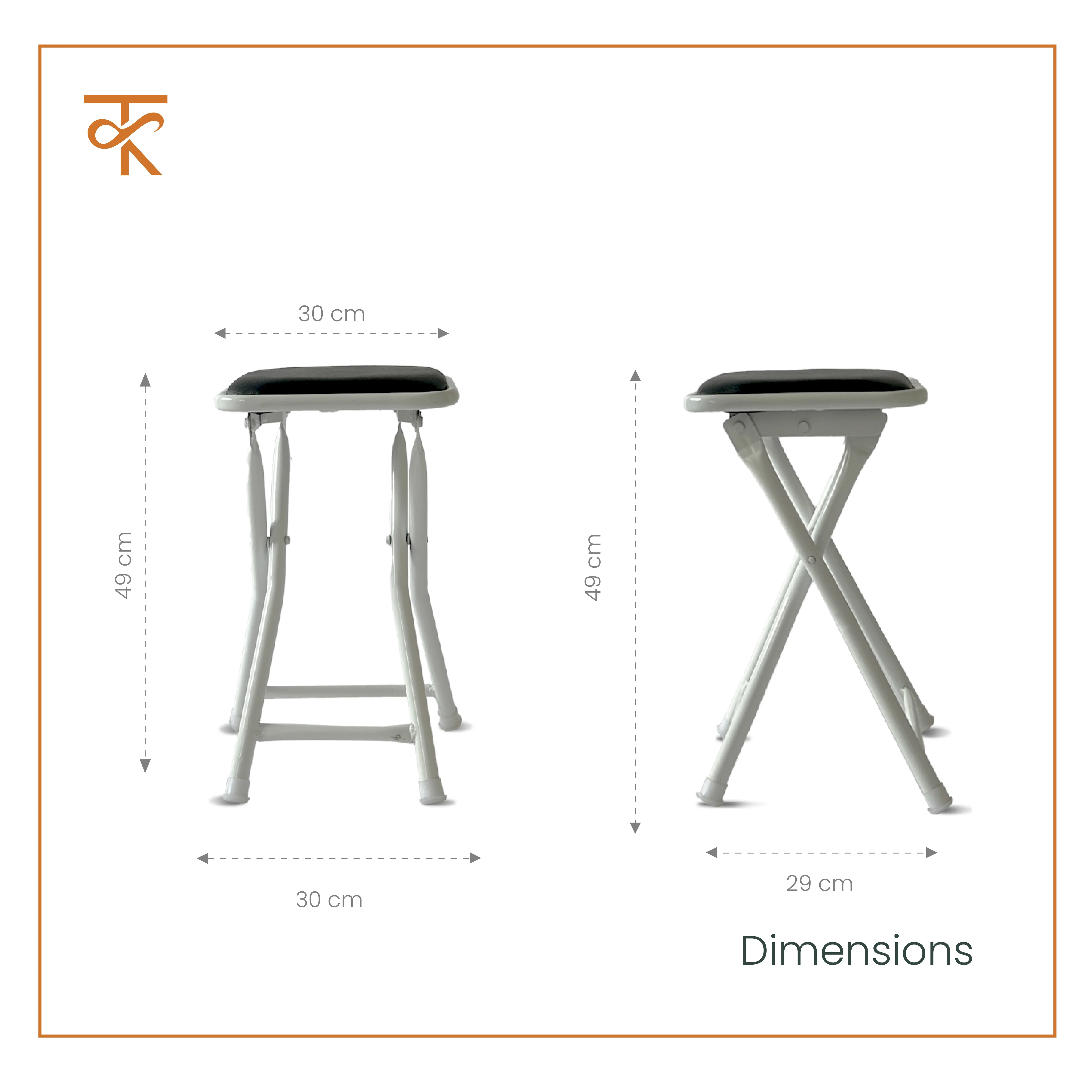 Dumroo Folding Stool with Black Cushioned Seat, Heavy-Duty Black Metal Legs, Collapsible Stool for Office, Dorm, Game Room - 6 Months Warranty (Pack of 2) - Image 3