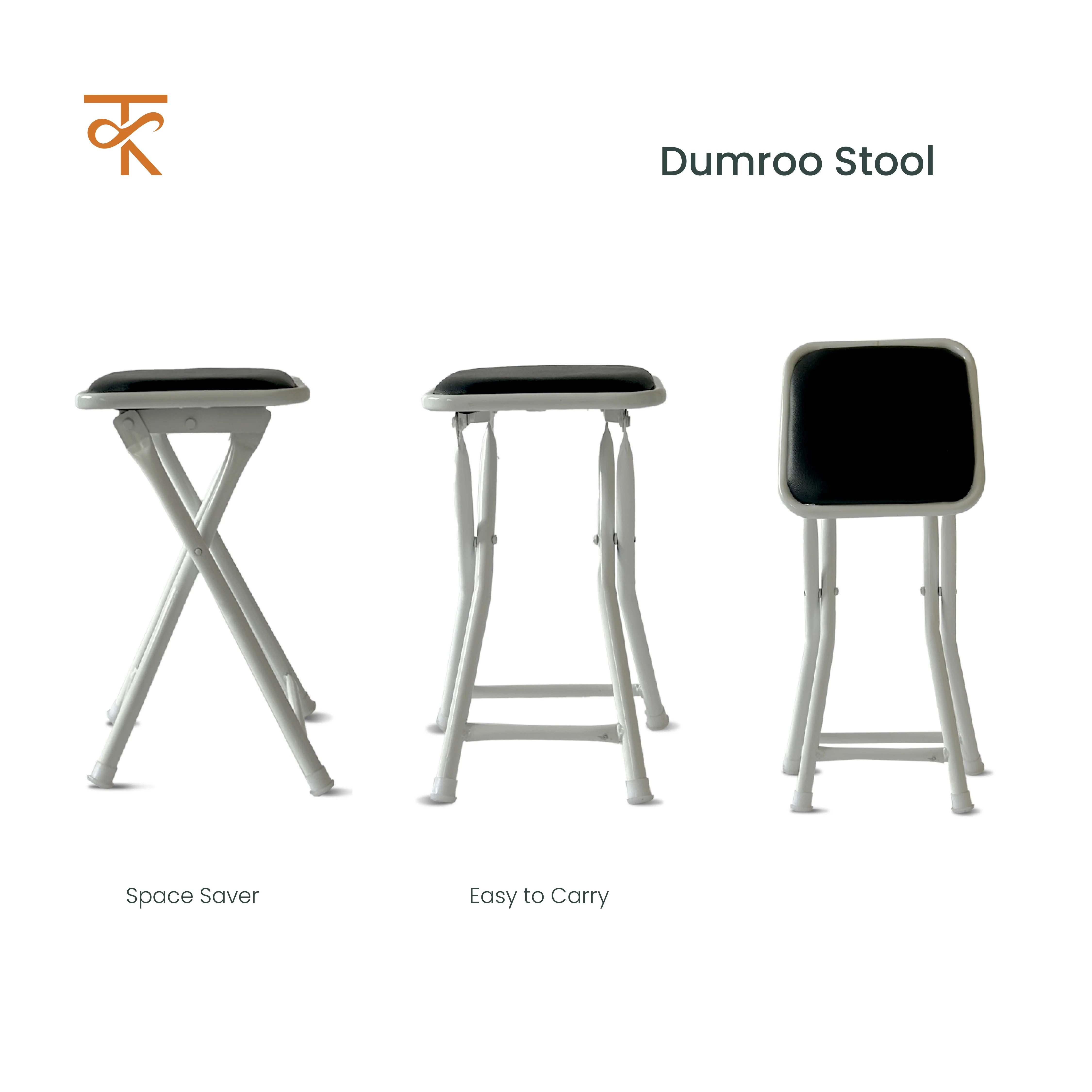Dumroo Folding Stool with Black Cushioned Seat, Heavy-Duty Black Metal Legs, Collapsible Stool for Office, Dorm, Game Room - 6 Months Warranty (Pack of 2) - Image 4
