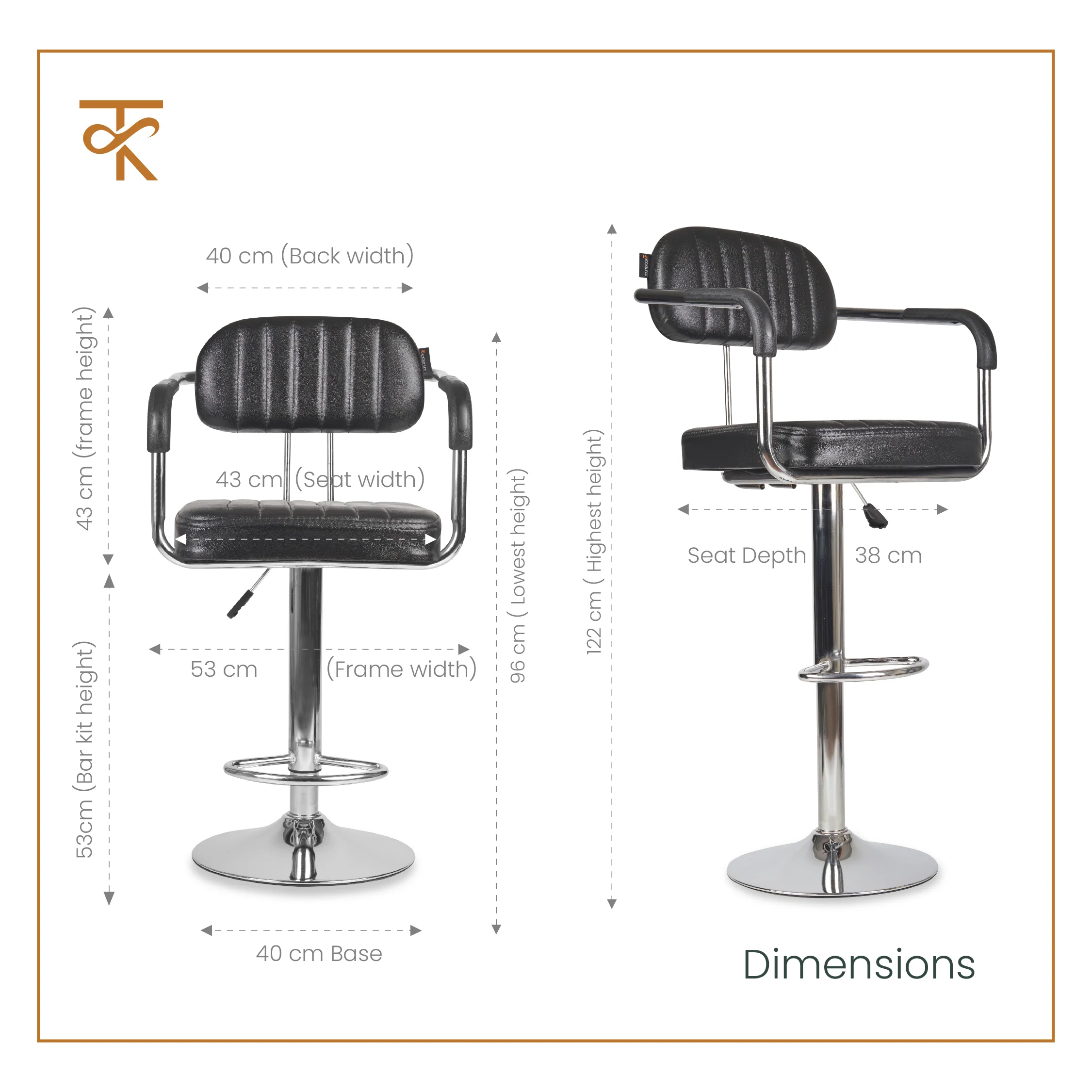 Flexi Bar Chair- Modern Adjustable Height Barstool with 360° Swivel Seat & Footrest - For Home Kitchen, Cafe ,6 Month Warranty Black (Pack of 1) - Image 3