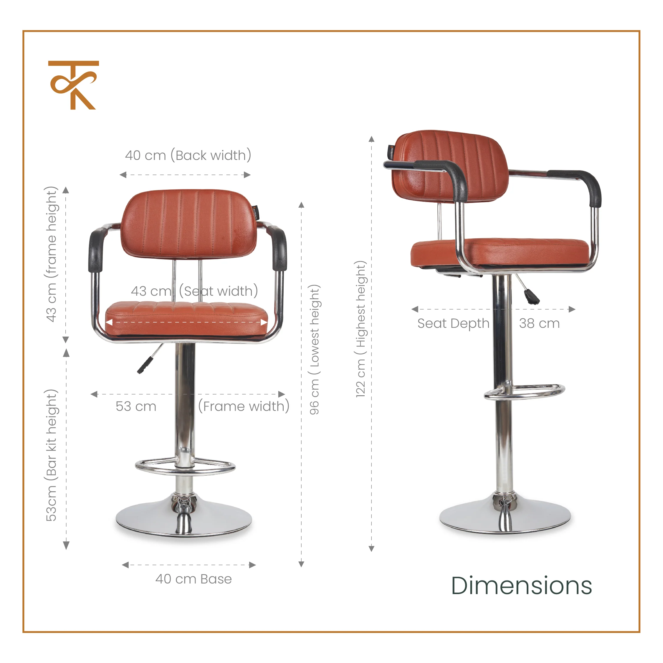 Flexi Bar Chair- Modern Adjustable Height Barstool with 360° Swivel Seat & Footrest - For Home Kitchen, Cafe , 6 Month Warranty Brown (Pack of 1) - Image 3