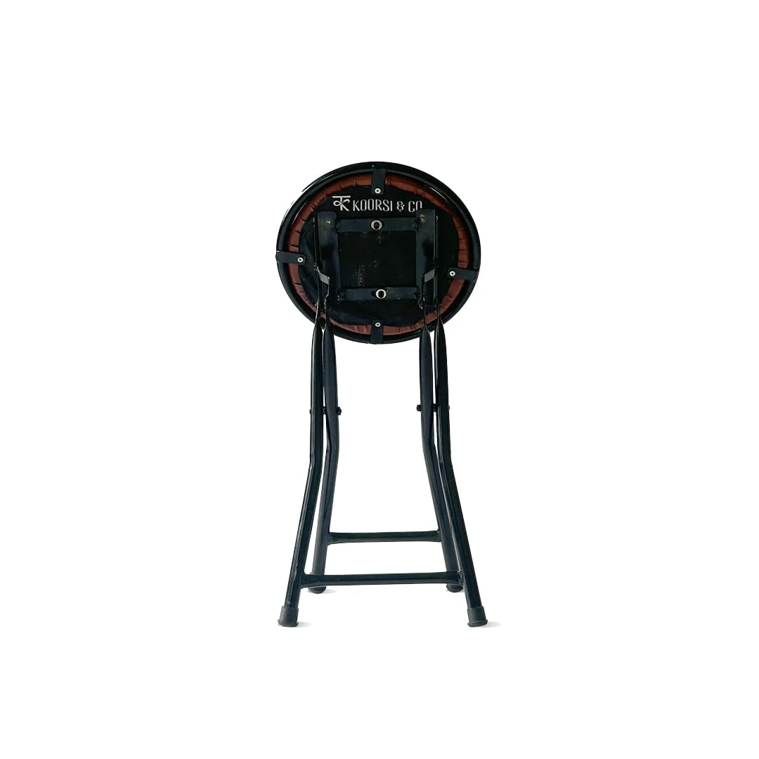 Round Folding Stool with Brown Cushioned Seat, Heavy-Duty Black Metal Legs, Collapsible Stool for Office, Dorm, Game Room - 6 Months Warranty (Pack of 1) - Image 3