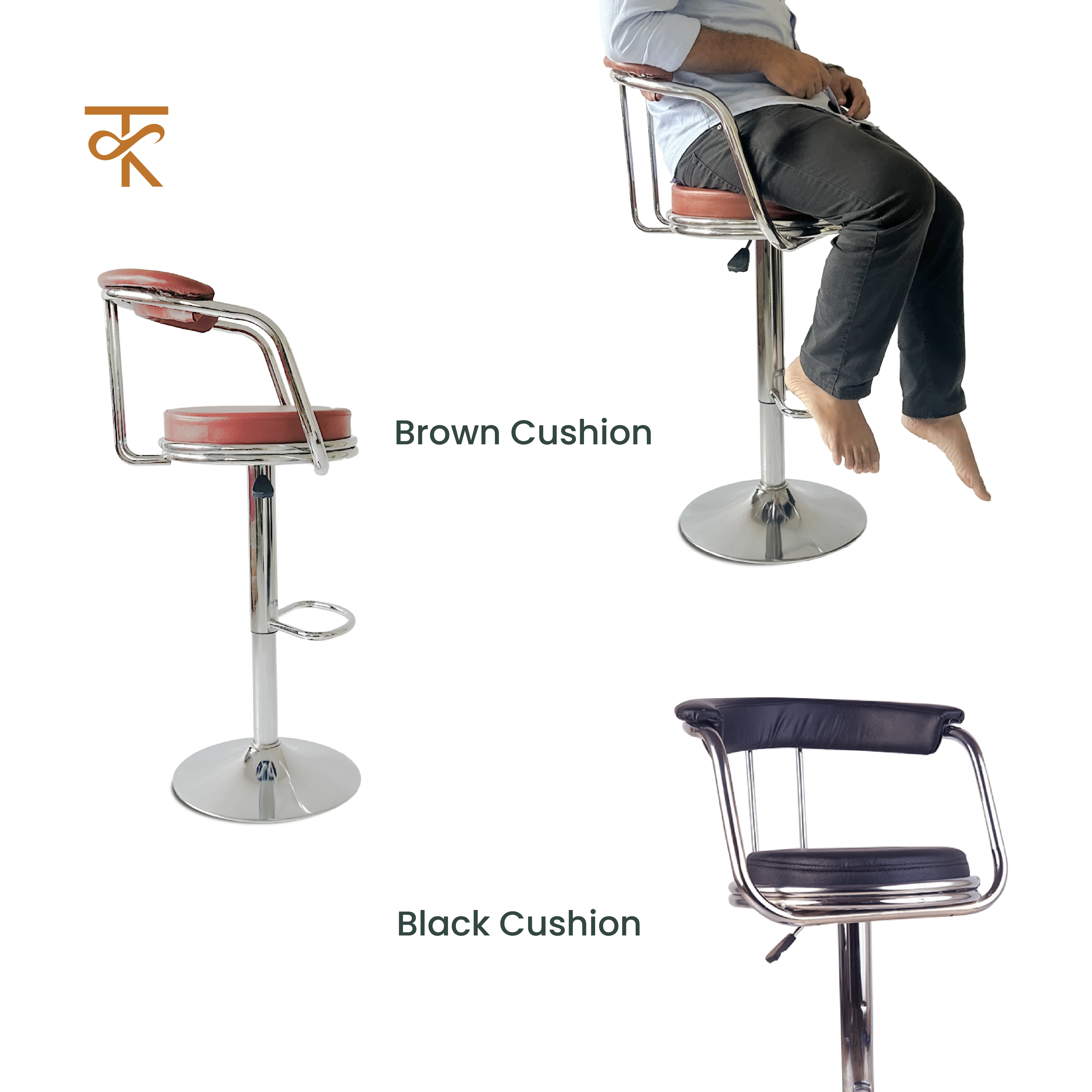 KBC Bar Chair – Adjustable High Barstool with 360° Swivel, Leatherette Upholstery & Chrome Base – For Kitchen, Pubs, Office– 6 Months Warranty-Brown (Pack of 1) - Image 5
