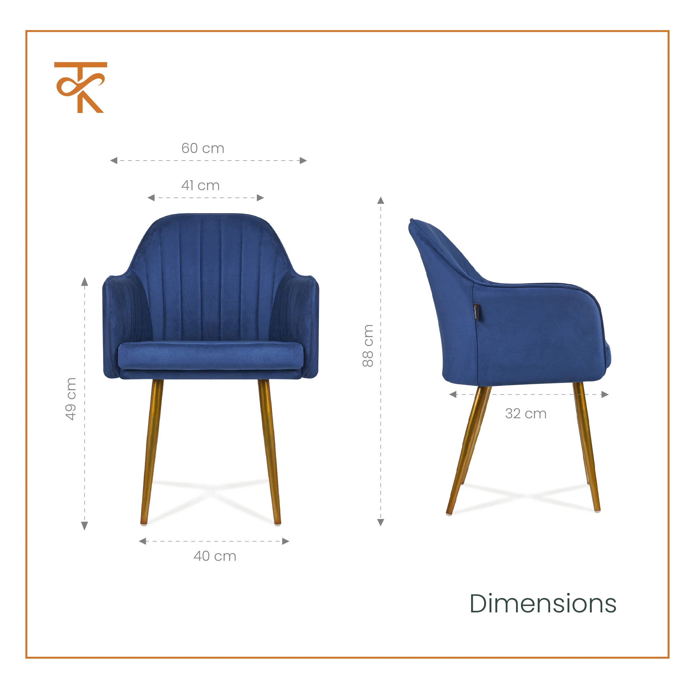 Neelam Velvet Accent Chair - Heavy Duty Rose Gold Metal Legs, Cushioned Dining Chair for Home & Restaurant, 6 Months Warranty (Pack of 1) - Image 5