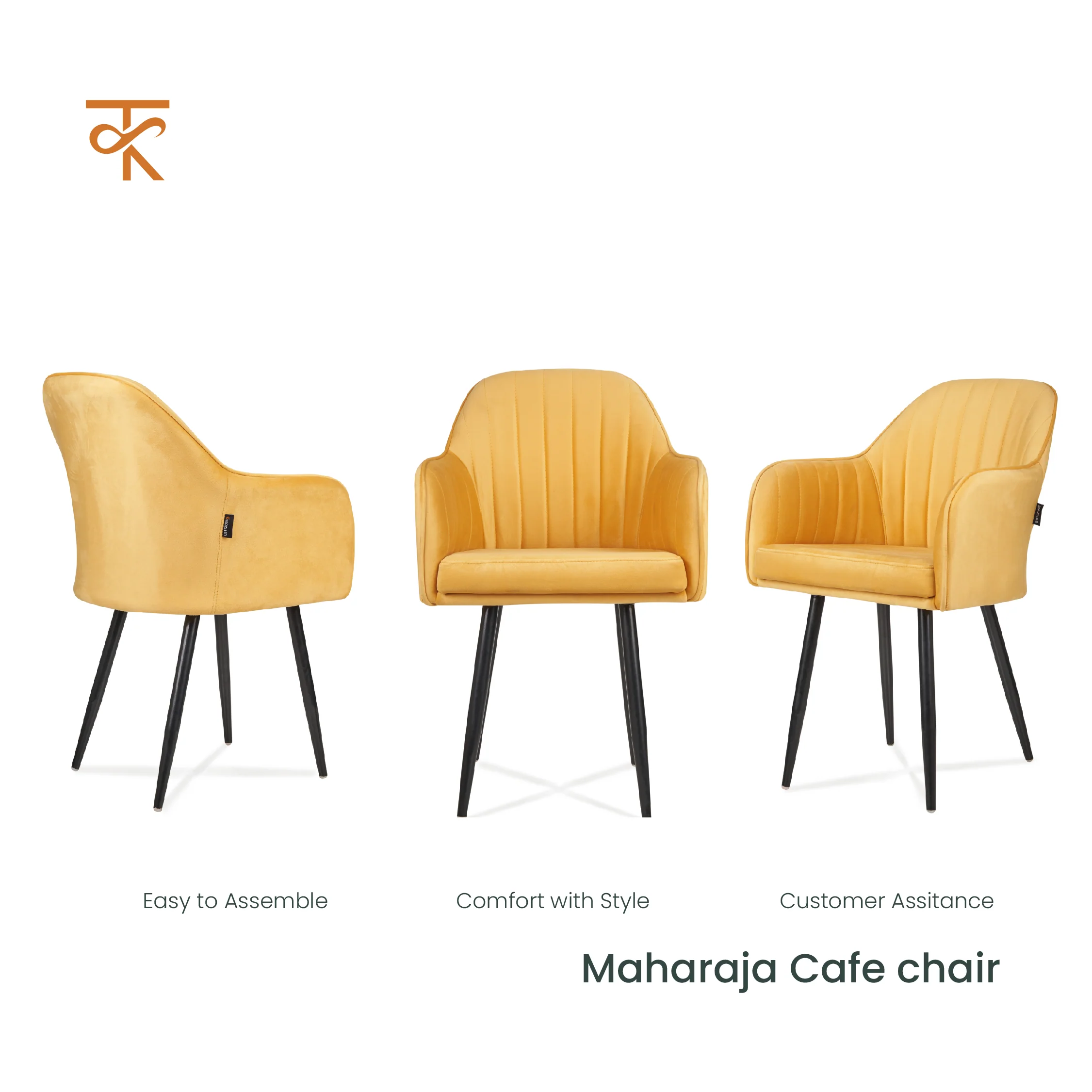Maharaja Chair -Cushioned Seat & Heavy-Duty Black Metal Legs, Ideal for Dining, Podcast, Home & Restaurant, 6 Months Warranty (Pack of 1) - Image 6