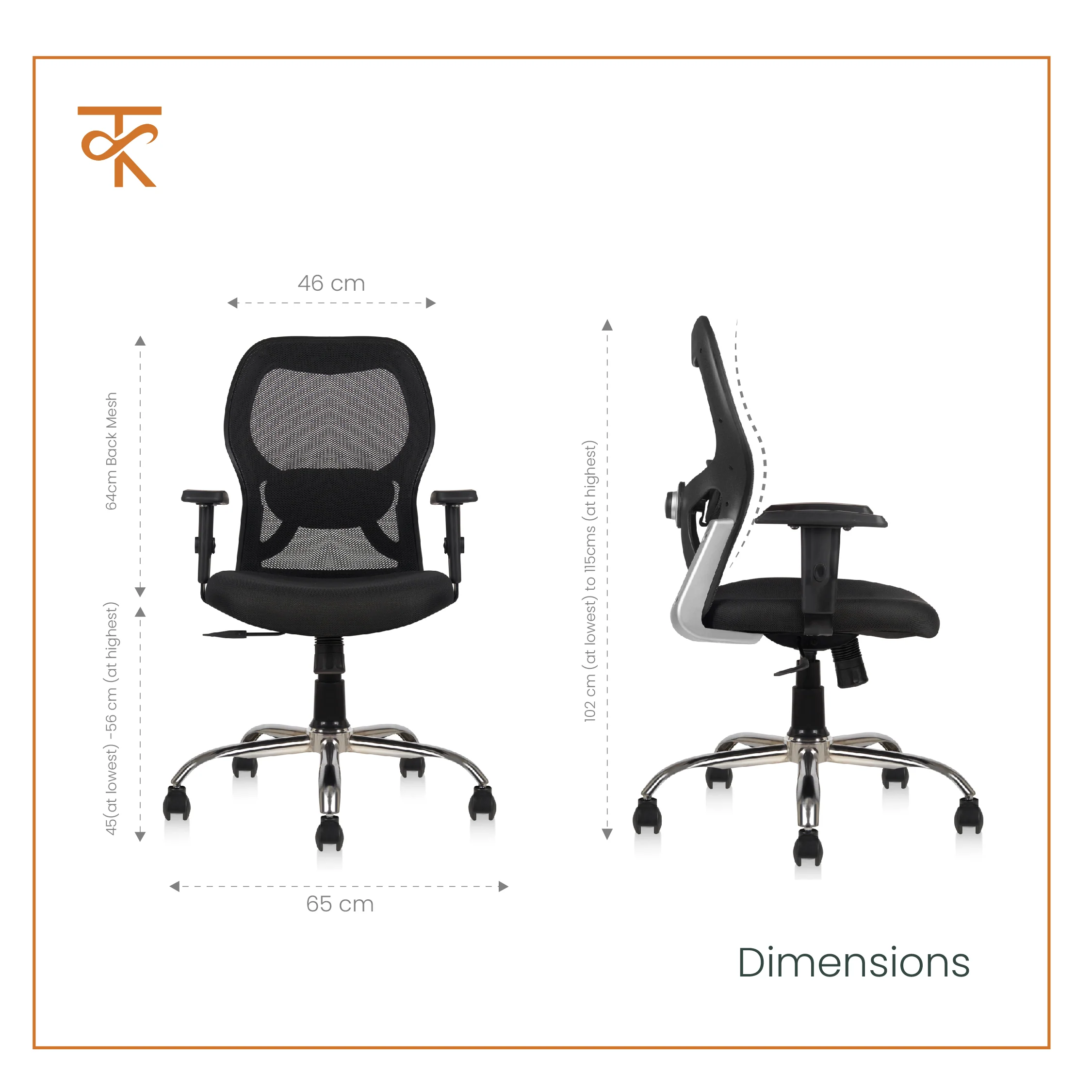 Matrix Mid Back Mesh Office Chair - Ergonomic with Adjustable Armrest & Tilt Lock, Height Adjustable, 6 Months Warranty (Black) - Image 3