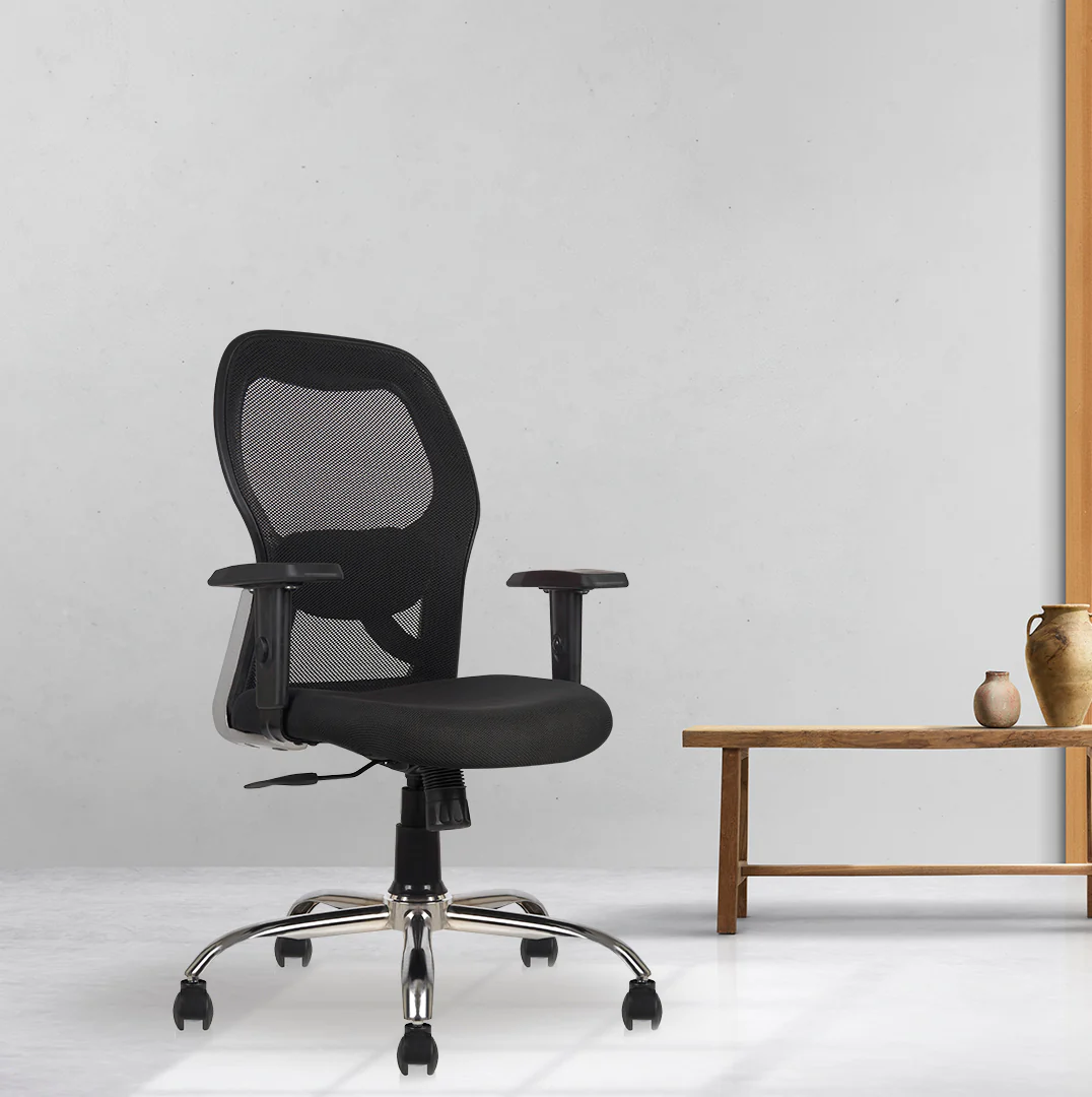 Matrix Mid Back Mesh Office Chair - Ergonomic with Adjustable Armrest & Tilt Lock, Height Adjustable, 6 Months Warranty (Black) - Image 6