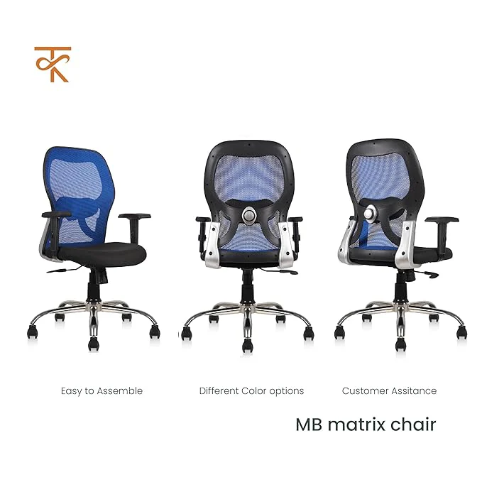 Matrix Mid Back Mesh Office Chair - Ergonomic with Adjustable Armrest & Tilt Lock, Height Adjustable, 6 Months Warranty (Blue) - Image 5