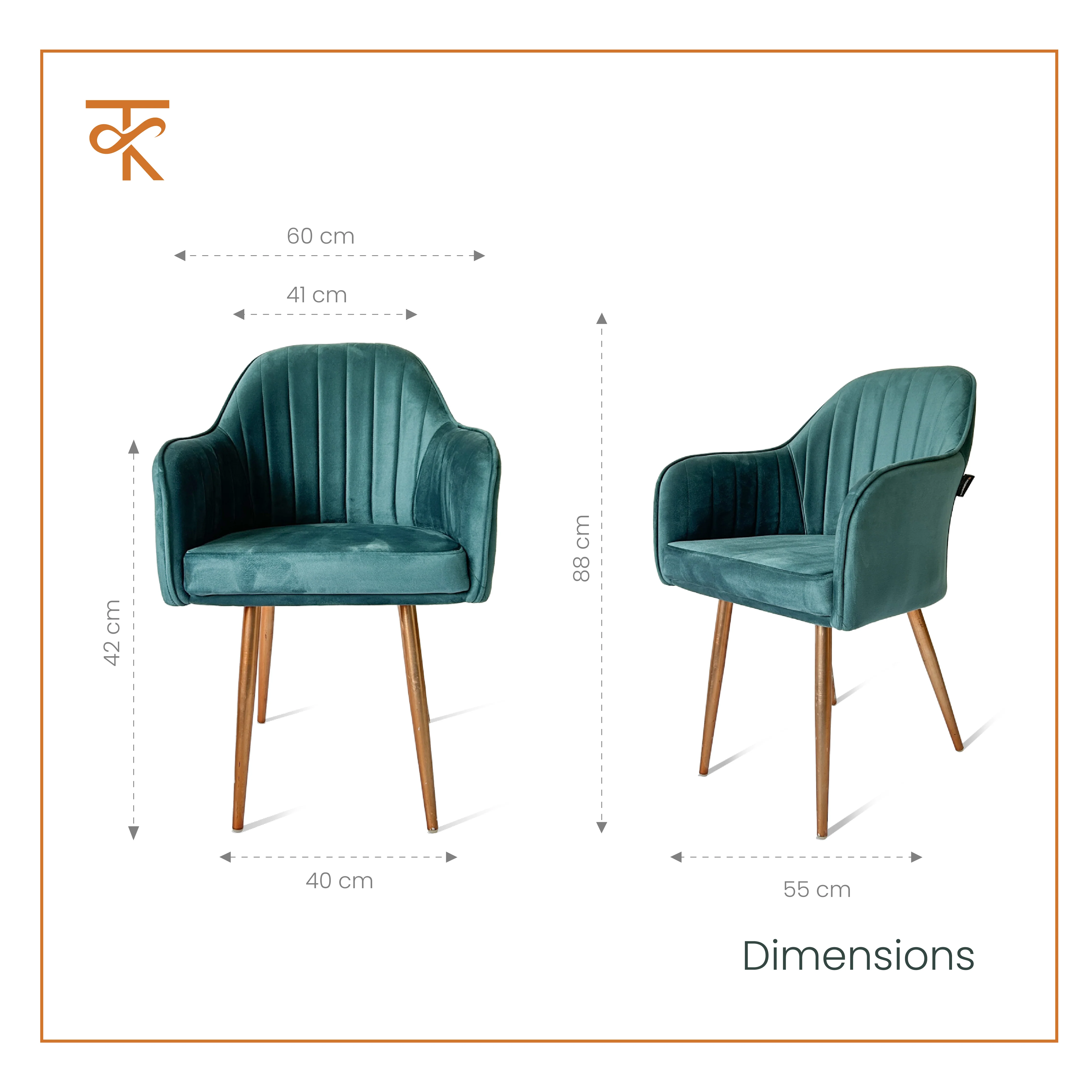 Morni Cafe Chair - Stylish Velvet Fabric with Cushioned Seat, for Home Décor & Restaurant- Heavy-Duty Rose Gold Legs , 6 Months Warranty (Pack of 1) - Image 3