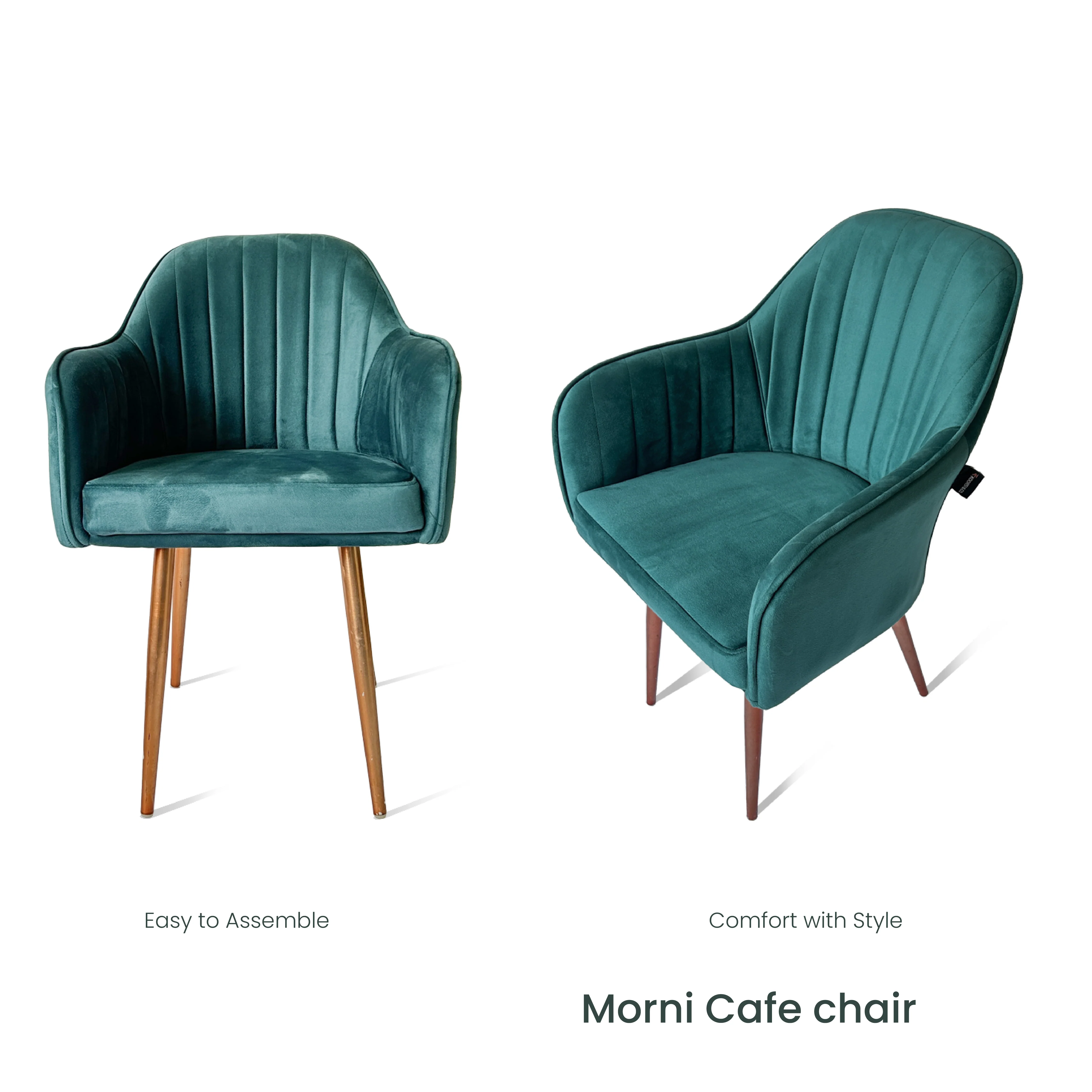 Morni Cafe Chair - Stylish Velvet Fabric with Cushioned Seat, for Home Décor & Restaurant- Heavy-Duty Rose Gold Legs , 6 Months Warranty (Pack of 1) - Image 5